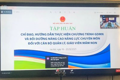 Trường MG Bình Minh tham dự Hội nghị Tập huấn chỉ đạo, hướng dẫn thực hiện chương trình GDMN và bồi dưỡng nâng cao năng lực chuyên môn đối với cán bộ quản lí, giáo viên mầm non. Hình thức trực tuyến do Bộ GDĐT tổ chức từ ngày 16/8 đến ngày 20/8/2021
